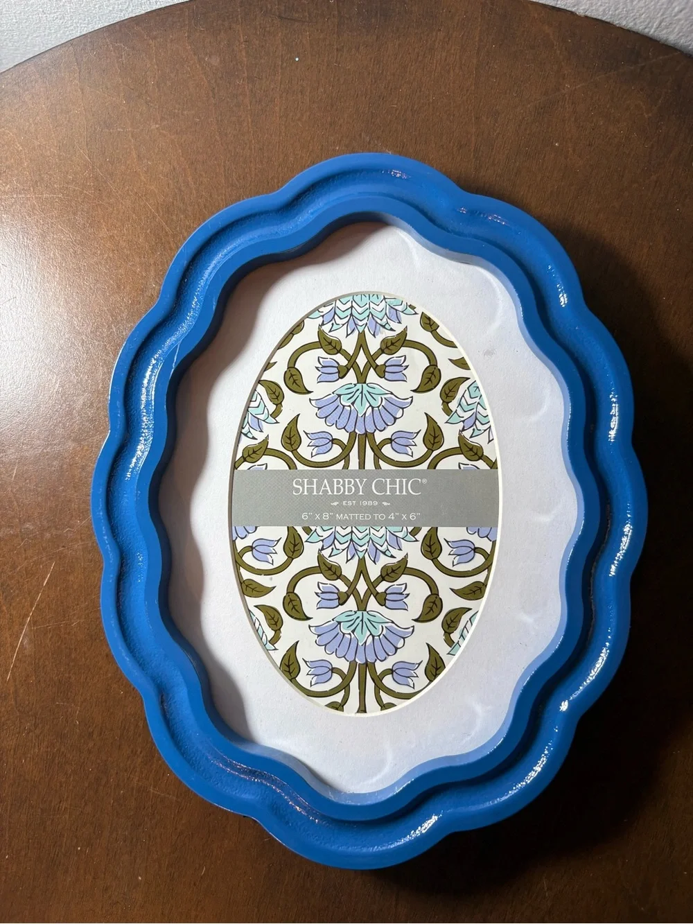 Shabby Chic Blue Scalloped Oval Picture Frame